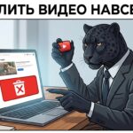 Как удалить видео с ютуба навсегда — пантера за ноутбуком тянется к красной кнопке «Удалить»