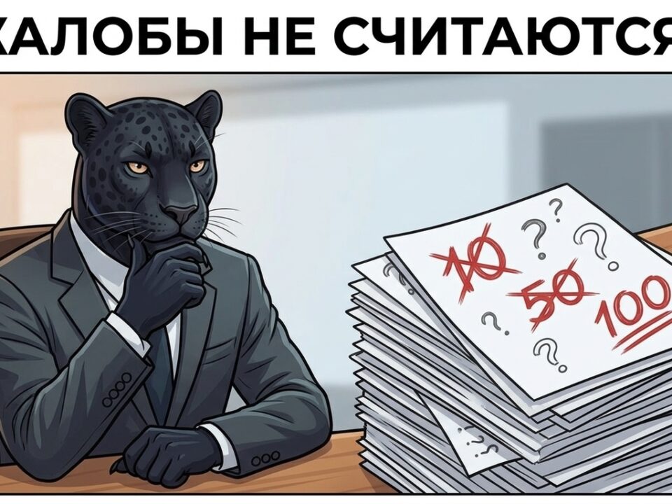Пантера разглядывает бумаги с перечёркнутыми цифрами — сколько жалоб нужно, чтобы заблокировали страницу в ВК
