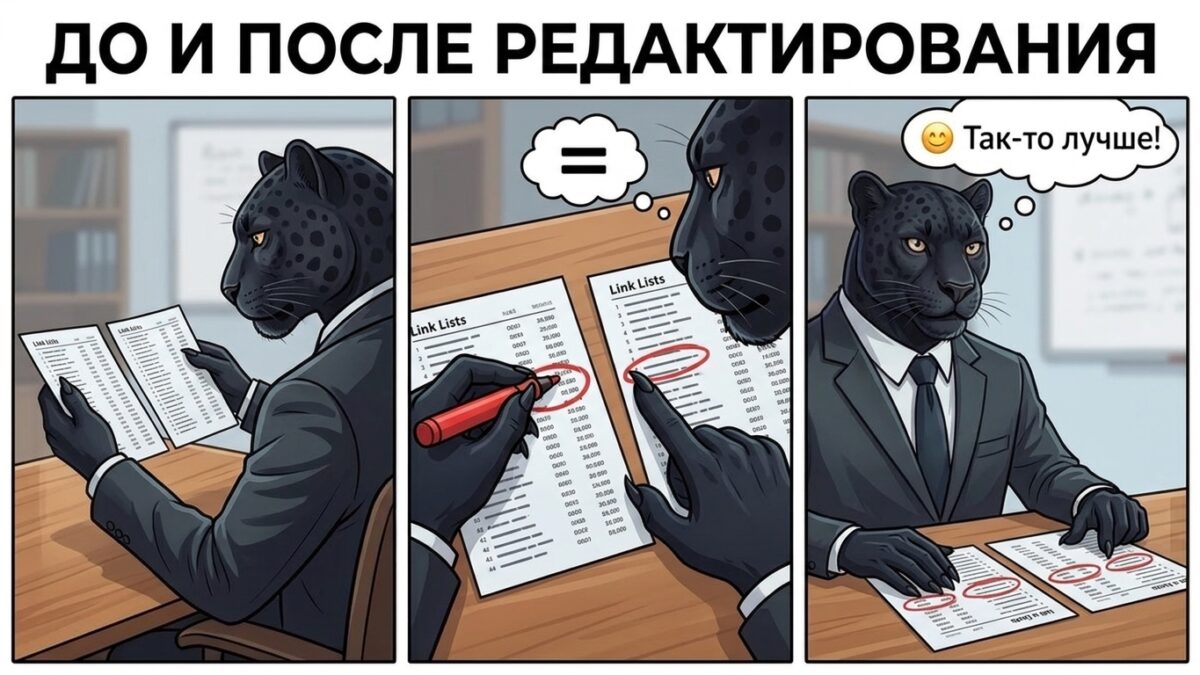 Маскот сравнивает две распечатки выдачи маркером &mdash; проверка результата после правок в поиске