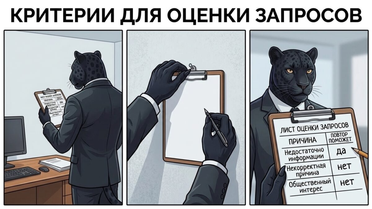 Список из четырёх пунктов с галочками на листе &mdash; поля карточки отказа в удалении информации