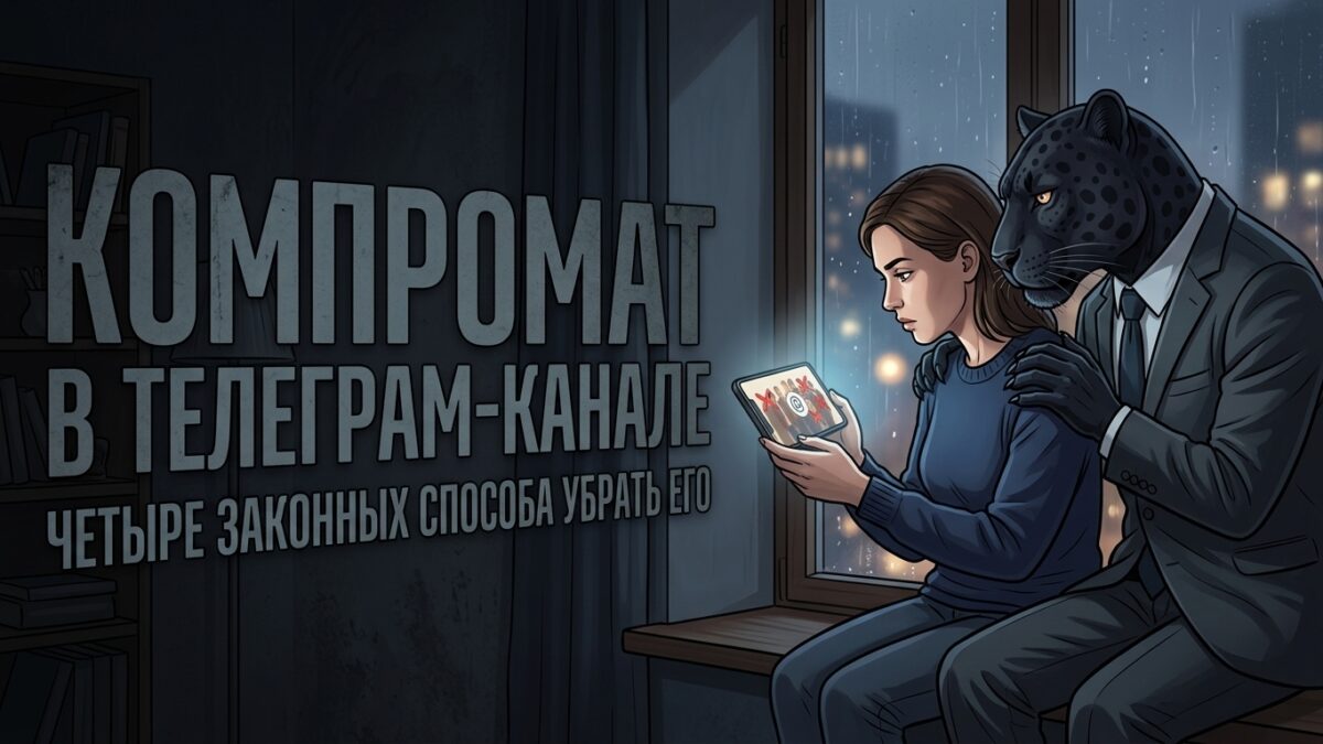 Женщина вечером смотрит в телефон, рядом пантера в костюме — как удалить компромат из телеграм канала