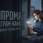 Рассылают сообщения от моего имени: как убрать следы Женщина вечером смотрит в телефон, рядом пантера в костюме — как удалить компромат из телеграм канала