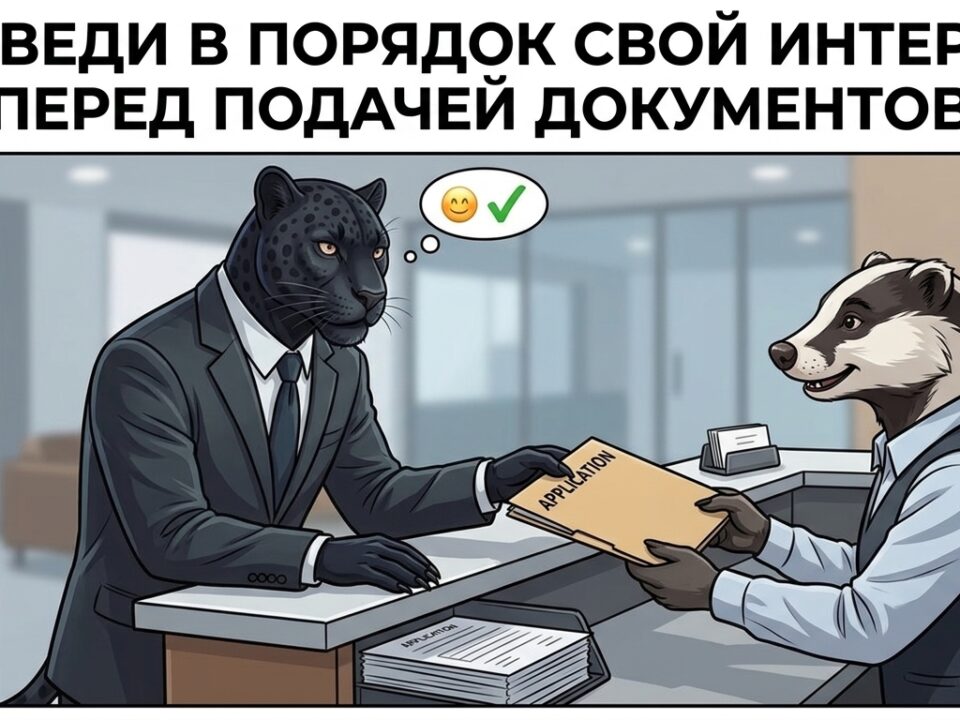 Маскот подаёт папку с документами в окно приёма — негатив в интернете мешает получить визу