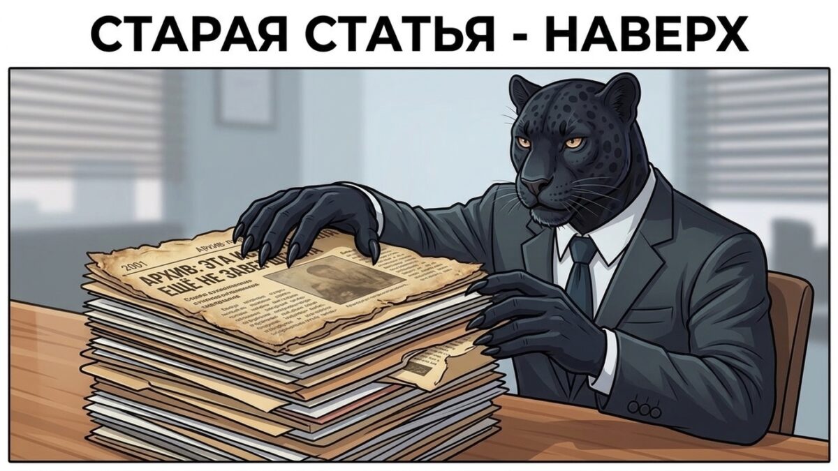 Старая статья обо мне в топе поиска: как убрать Пантера вытягивает старую газетную вырезку из подшивки — старая статья обо мне в топе поиска как убрать