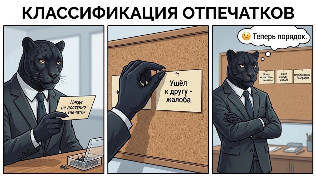 Пантера прикрепляет к доске три карточки в ряд &mdash; три ветки действий, если шантажист требует ещё после оплаты