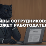 Пантера в костюме перед ноутбуком с карточкой компании и рейтингом — отзывы сотрудников на DreamJob, что может работодатель