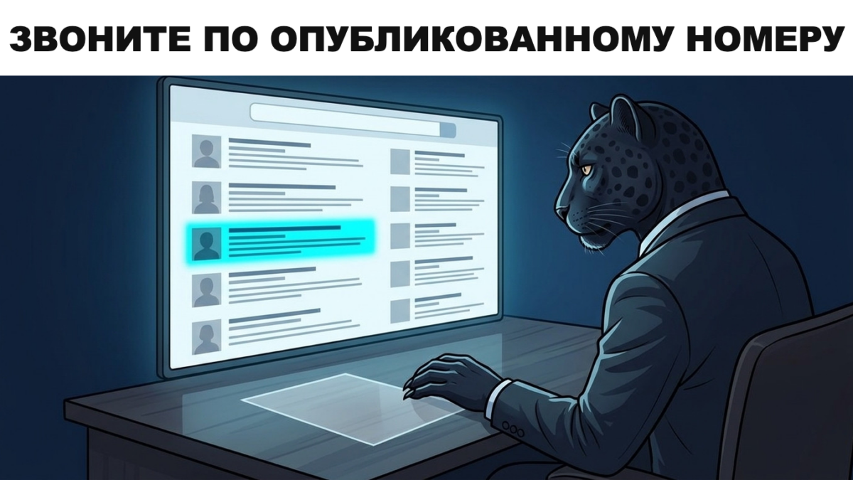 Пантера в костюме ищет контакты отдела на экране &mdash; как проверить сотрудника полиции из мессенджера