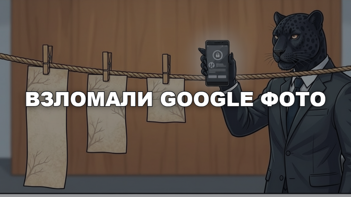 Человек-пантера в костюме держит смартфон, на экране уведомление о входе в аккаунт с незнакомого устройства