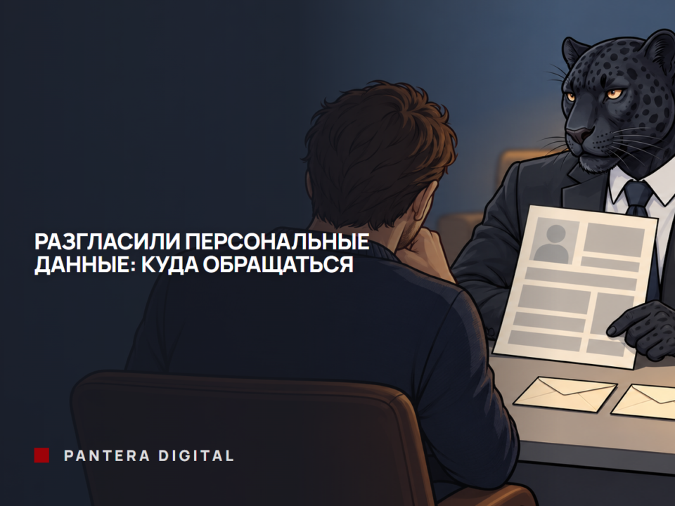 Разглашение персональных данных без согласия: куда идти Человек-пантера в костюме рядом с человеком со спины держит распечатку страницы с анкетой, на столе три конверта