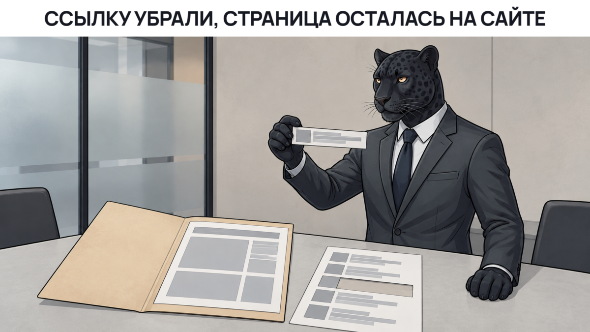 Запрос на удаление личной информации Google: как подать Человек-пантера держит вырезанную строку из списка результатов поиска, распечатка самой страницы лежит в папке на столе